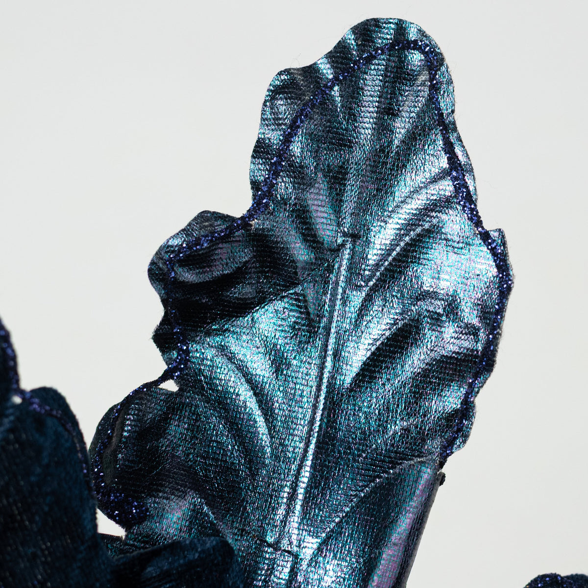 125" Velvet & Metallic Poinsettia Spray: Navy Blue detail photo 5