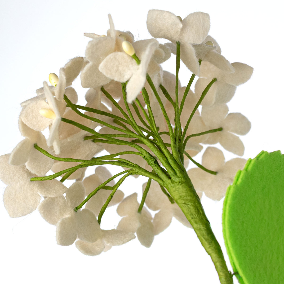 16" Felt Hydrangea Flower Stem: Cream detail photo 4