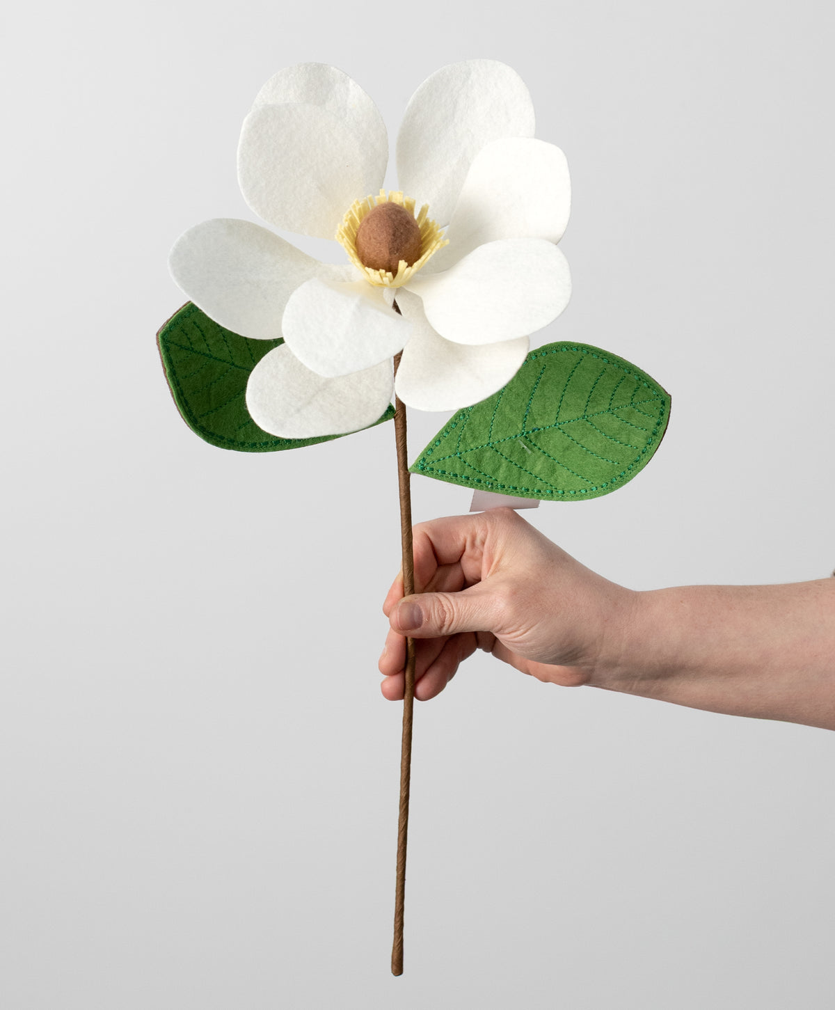 18" Felt Magnolia Flower Stem: Cream detail photo 3