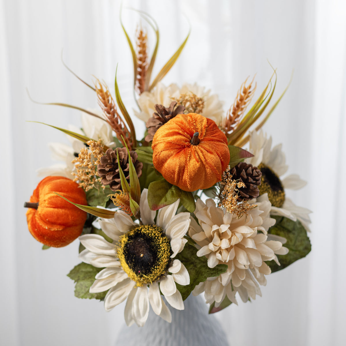 18" Sunflower Ball Mum Pumpkin Pinecone Bush: Cream & Orange Item Number: 56870BE-OR