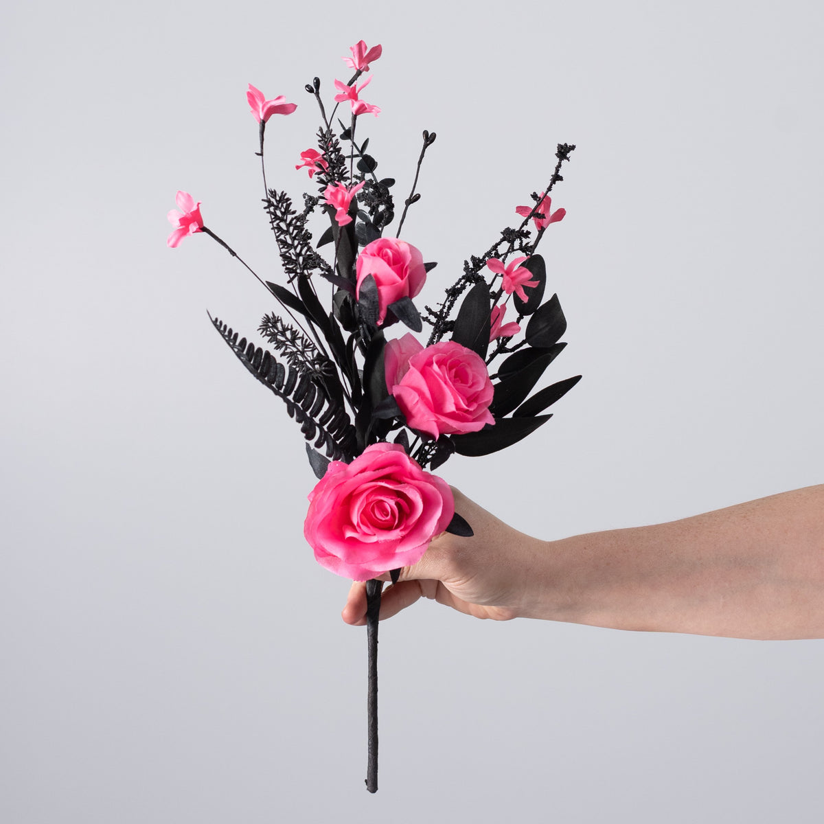 19" Fabric Rose & Flower Spray: Hot Pink & Black detail photo 3