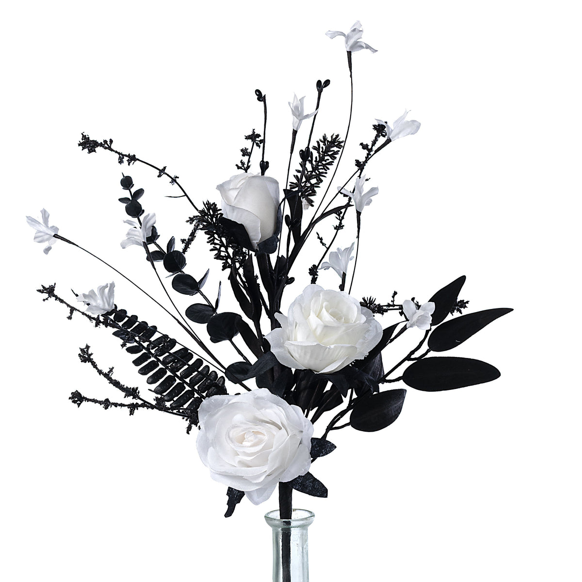 19" Fabric Rose & Flower Spray: White & Black Item Number: FH827778