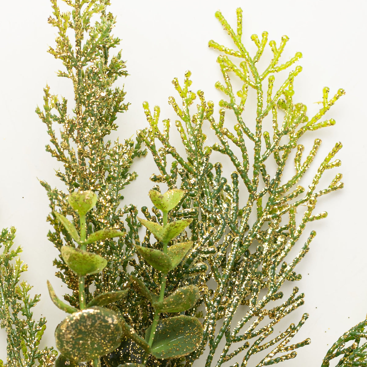 19" Glittered Cypress & Eucalyptus Bush: Evergreen & Gold Lifestyle Photo