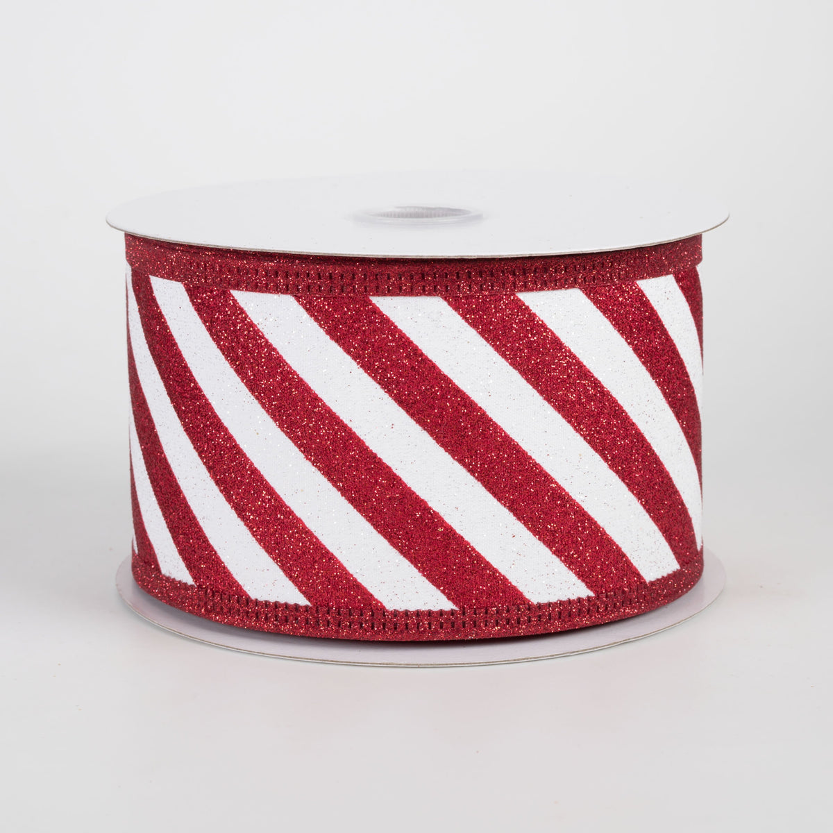 2.5" All Flat Glitter Candy Cane Stripe Ribbon: Red & White (10 Yards) Item Number: 76543-40-01