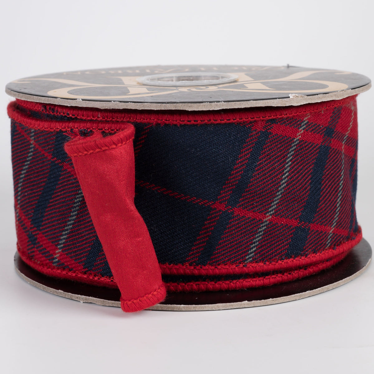 2.5" Bias Plaid Ribbon with Fused Dupioni Back: Red, Navy Blue & Grey (10 Yards) Item Number: RR0004