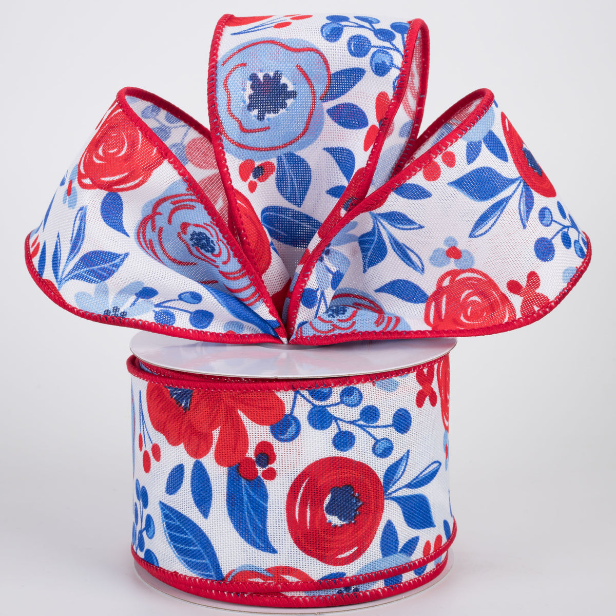 2.5" Bold Blooms Ribbon: Red, White & Blue (10 Yards) Lifestyle Photo