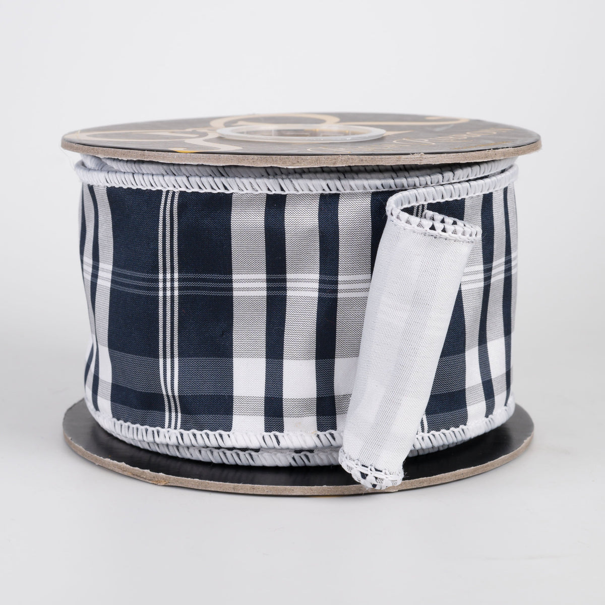 2.5" Classic Plaid Ribbon with Fused Lining Back: Navy Blue & White (10 Yards) Item Number: RR0064