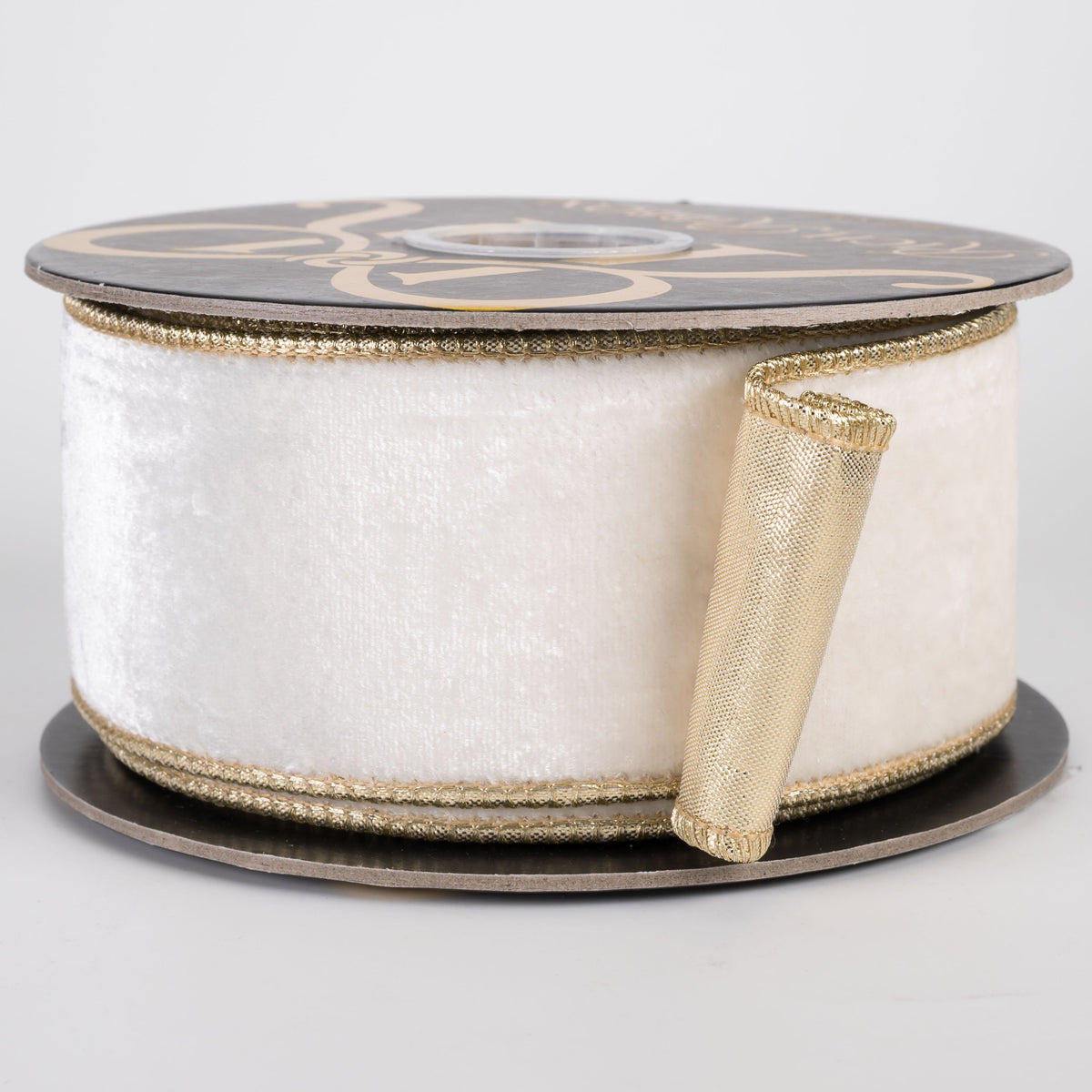2.5" Double Fused Sheldon Velvet & Metallic Dupioni Ribbon: Ivory & Gold (10 Yards) Item Number: RR0015
