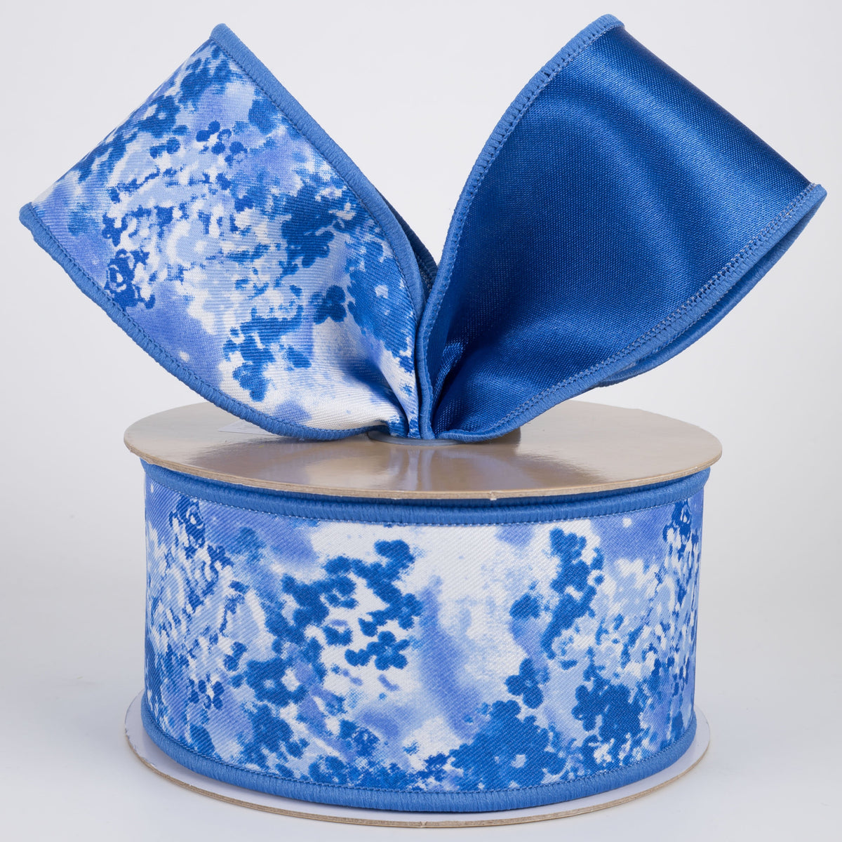 2.5" Double Sided Fused Abstract Print Ribbon: Blues & White (10 Yards) Lifestyle Photo
