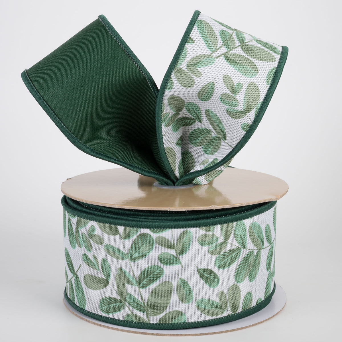 2.5" Double Sided Fused Bold Leaves Ribbon: Dark Green (10 Yards) Lifestyle Photo