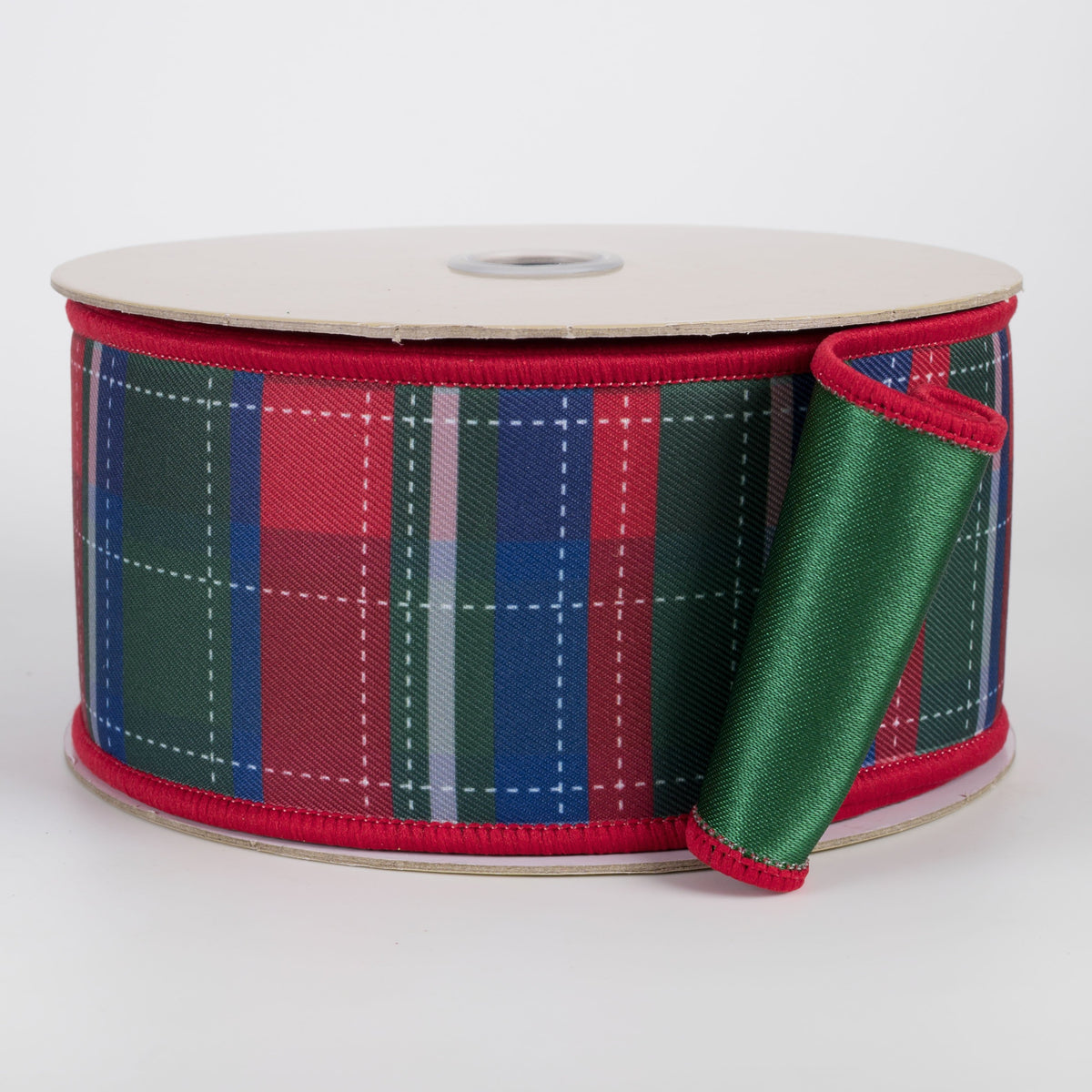 2.5" Double Sided Fused Dashed Plaid Ribbon: Preppy Christmas (10 Yards) Item Number: LX1285J5