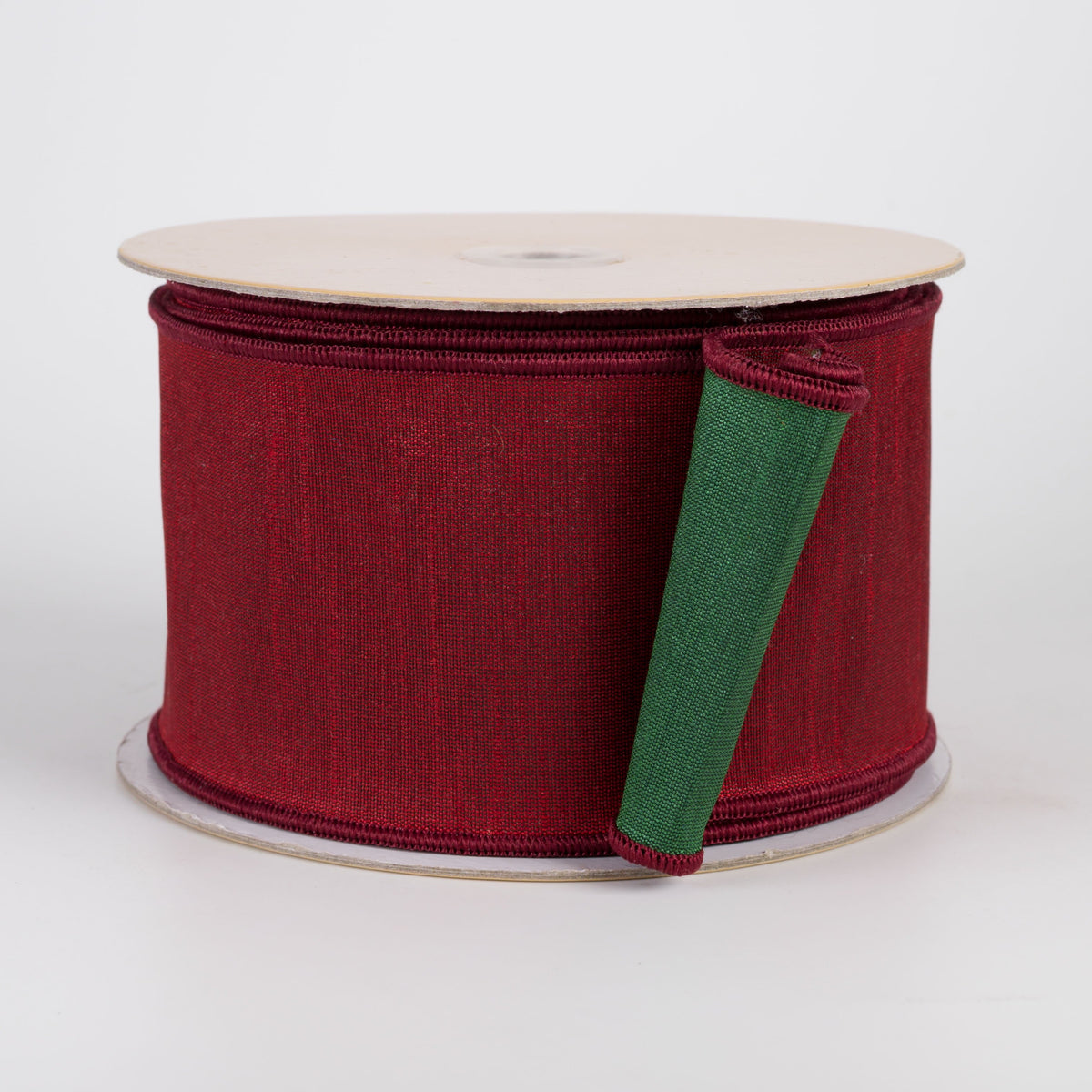 2.5" Double Sided Fused Dupioni Ribbon: Cranberry & Emerald Green (10 Yards) Item Number: LX4034M3