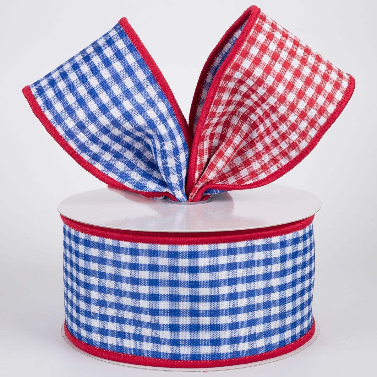 2.5" Double Sided Gingham Check Ribbon: Blue & Red (10 Yards) Lifestyle Photo