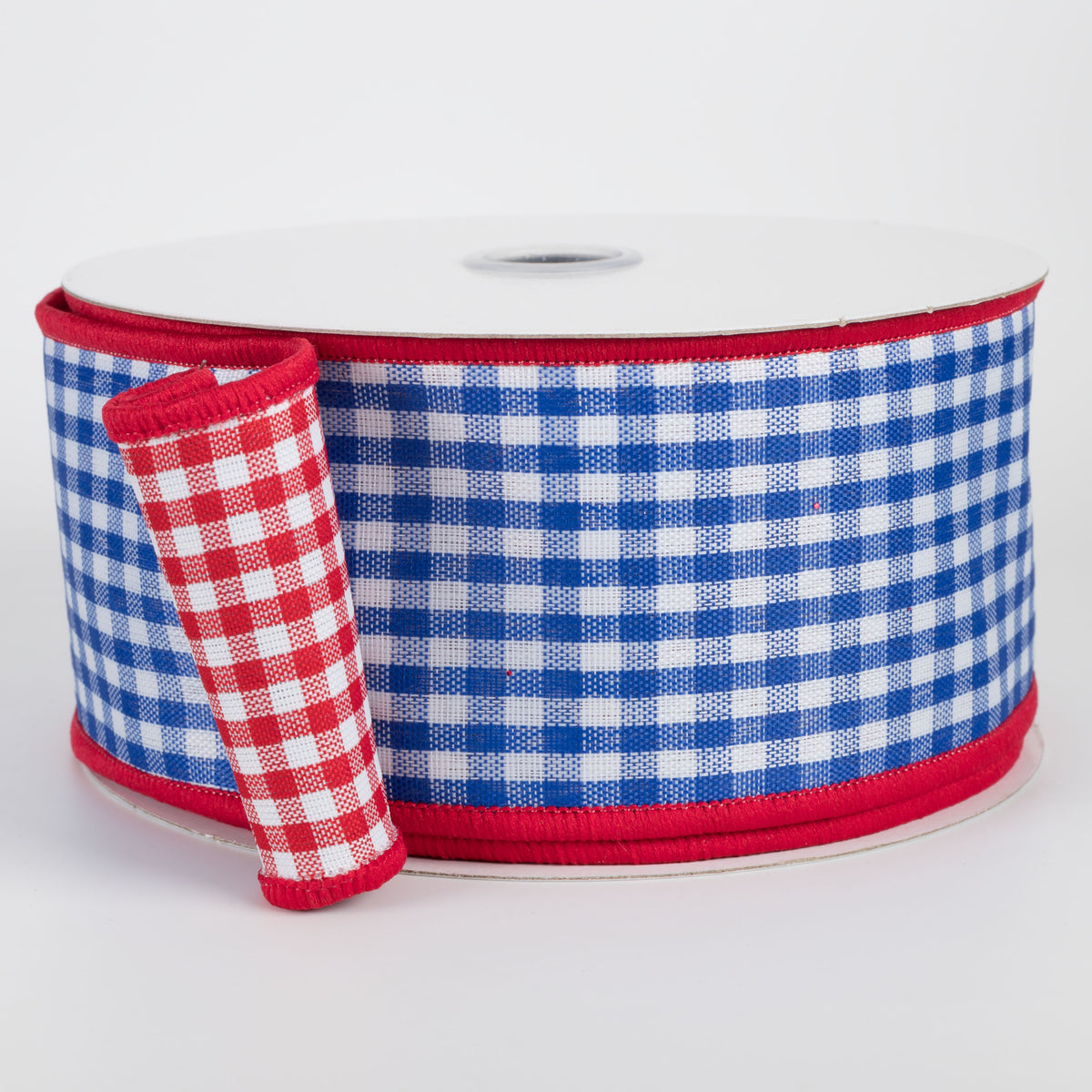 2.5" Double Sided Gingham Check Ribbon: Blue & Red (10 Yards) Item Number: RGV0031A1