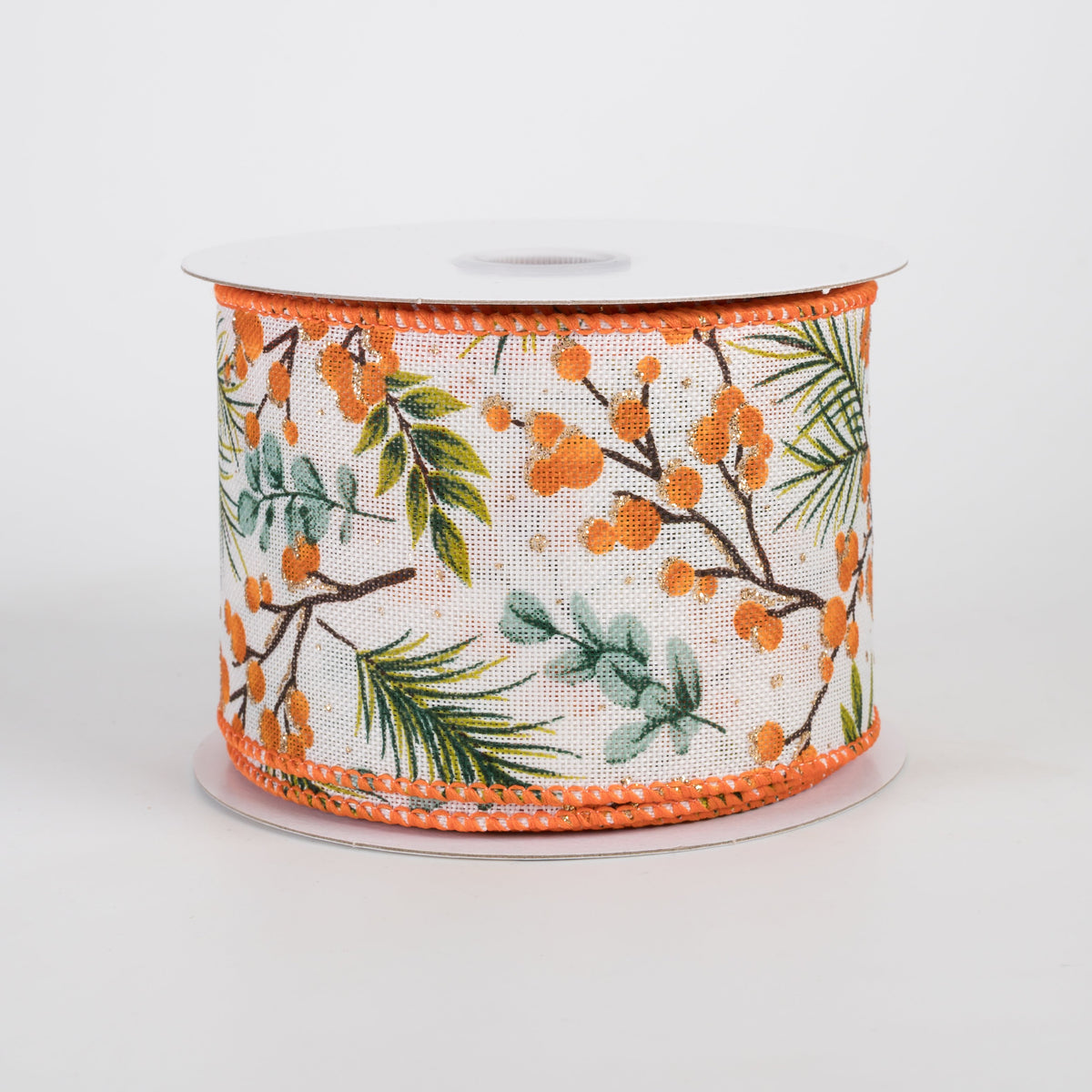 2.5" Fall Eucalyptus Foliage & Rust Berries Ribbon (10 Yards) Item Number: 61602-40-19