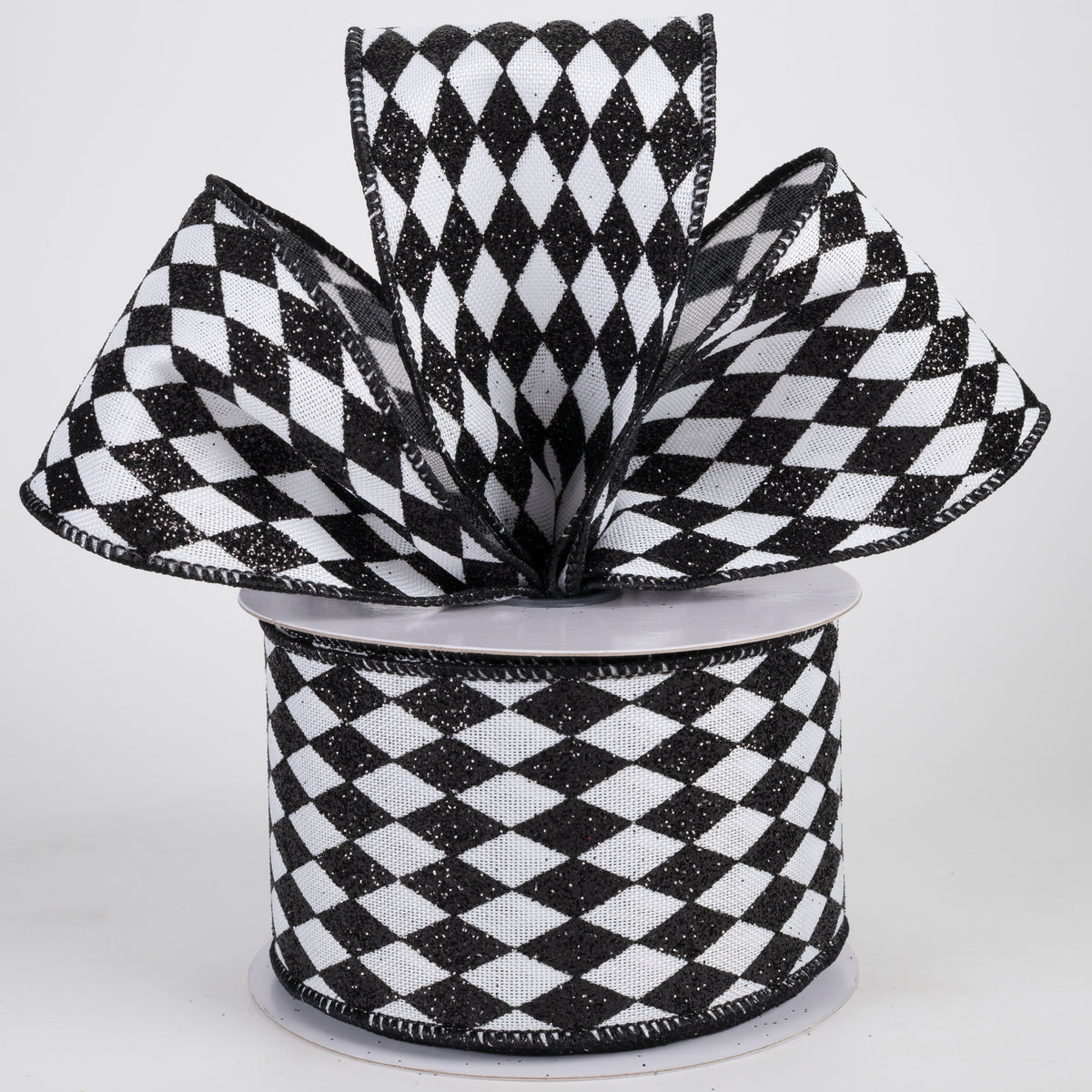 2.5" Glitter Harlequin Ribbon: Black on White (10 Yards) Lifestyle Photo
