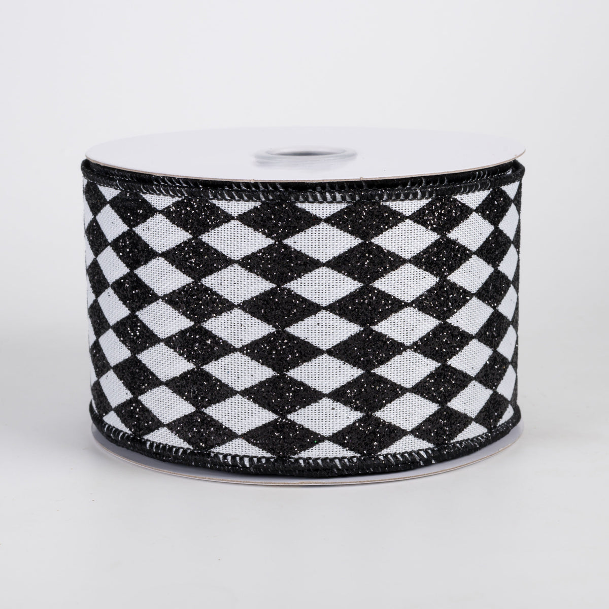 2.5" Glitter Harlequin Ribbon: Black on White (10 Yards) Item Number: RGH1441L6