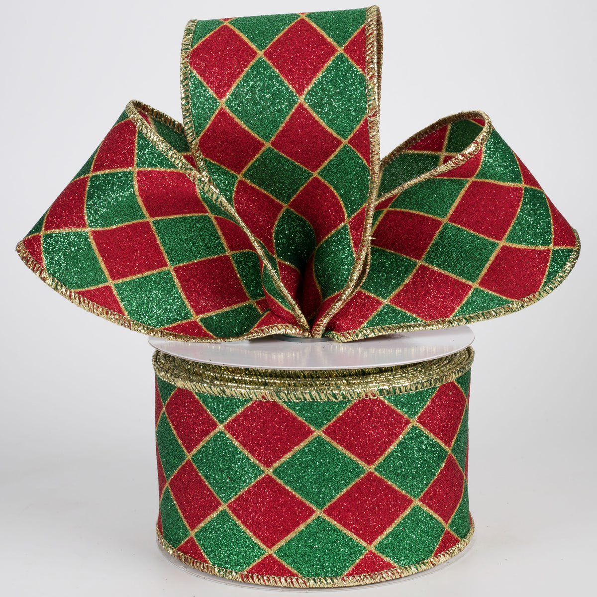 2.5" Glitter Harlequin Ribbon: Traditional Christmas (10 Yards) Lifestyle Photo