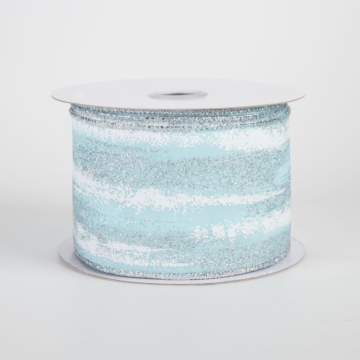 2.5" Glitter Paint Strokes Ribbon: White & Silver on Ice Blue (10 Yards) Item Number: RGH1455LK
