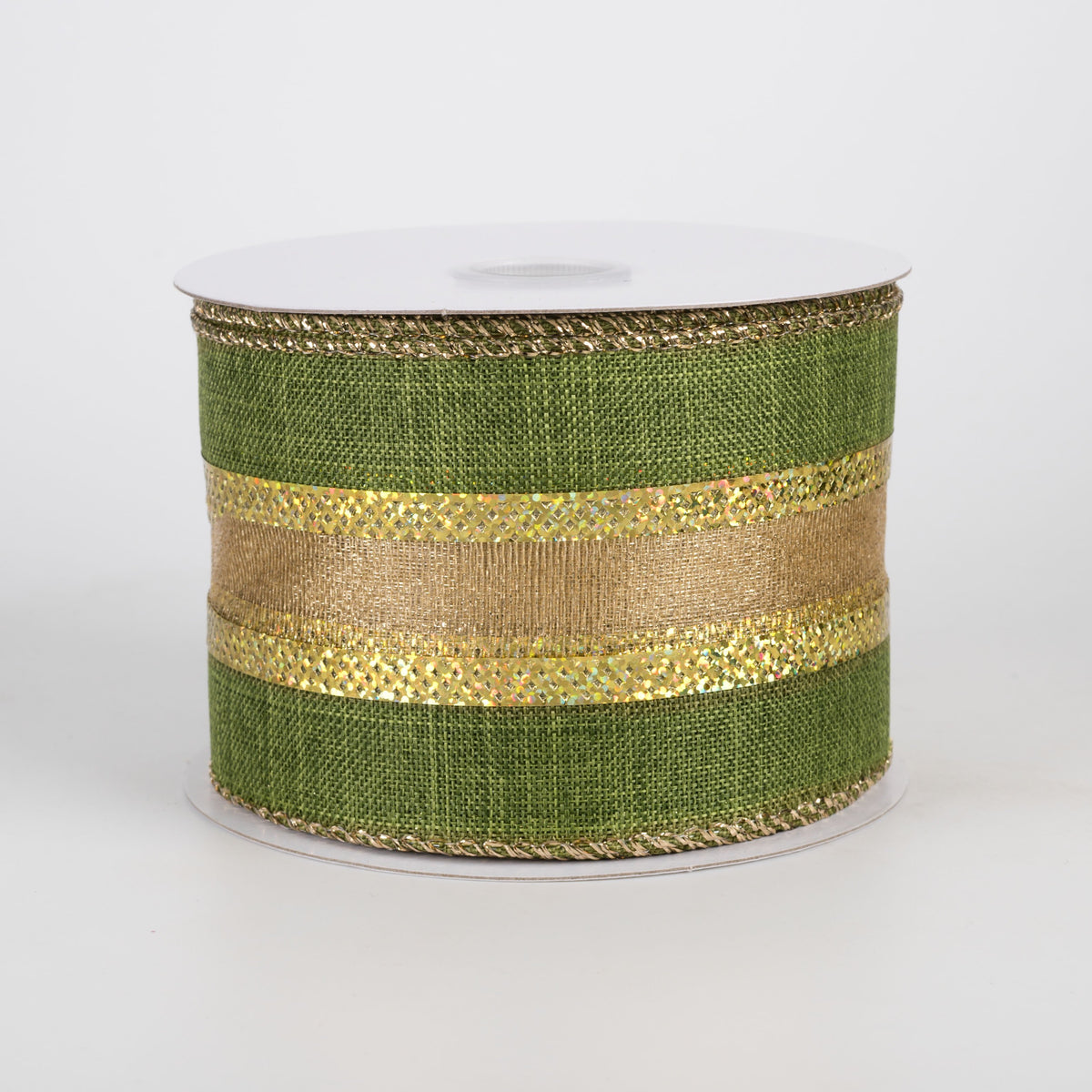 2.5" Linen Gold Firefly Center Ribbon: Moss Green (10 Yards) Item Number: 68450-40-08