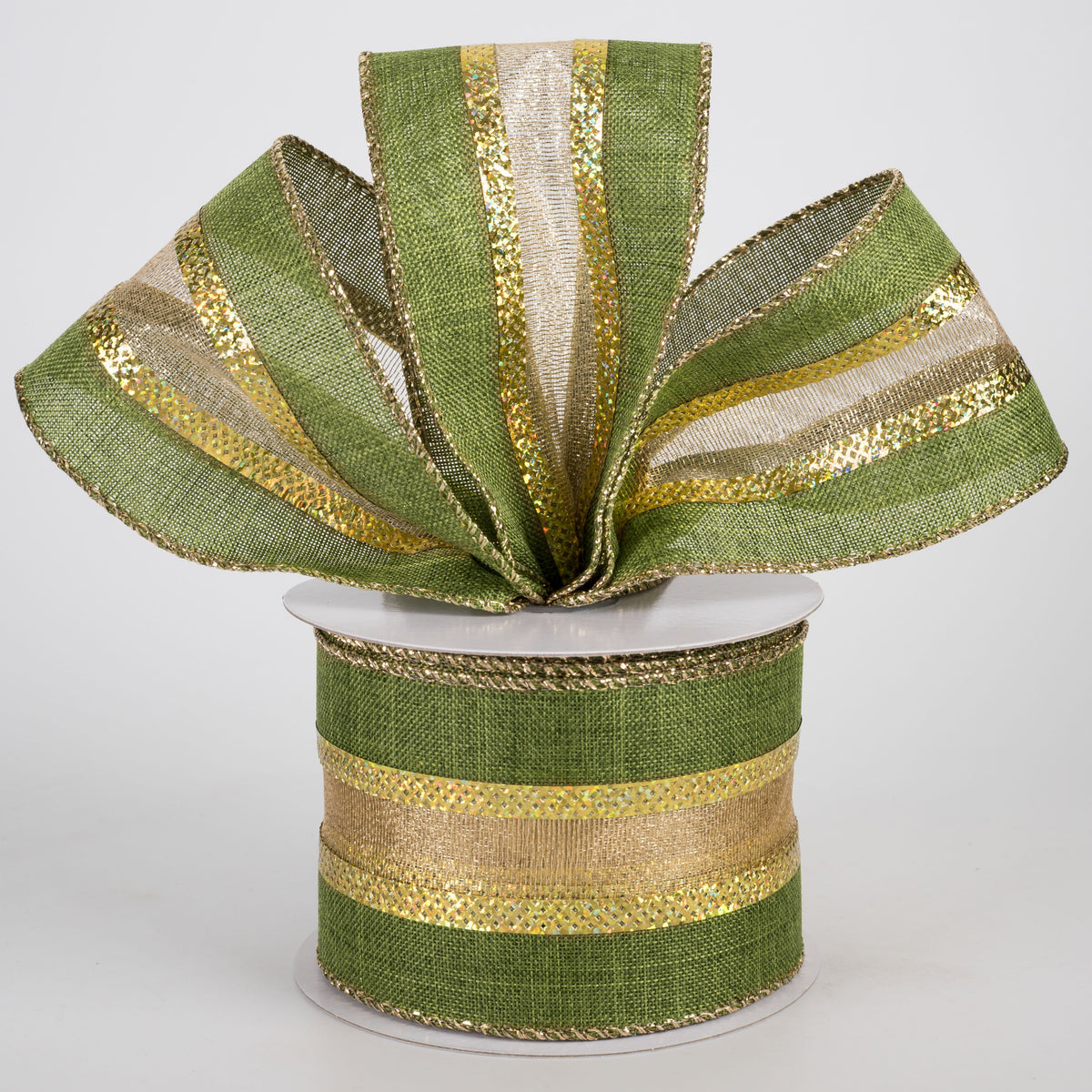 2.5" Linen Gold Firefly Center Ribbon: Moss Green (10 Yards) Lifestyle Photo