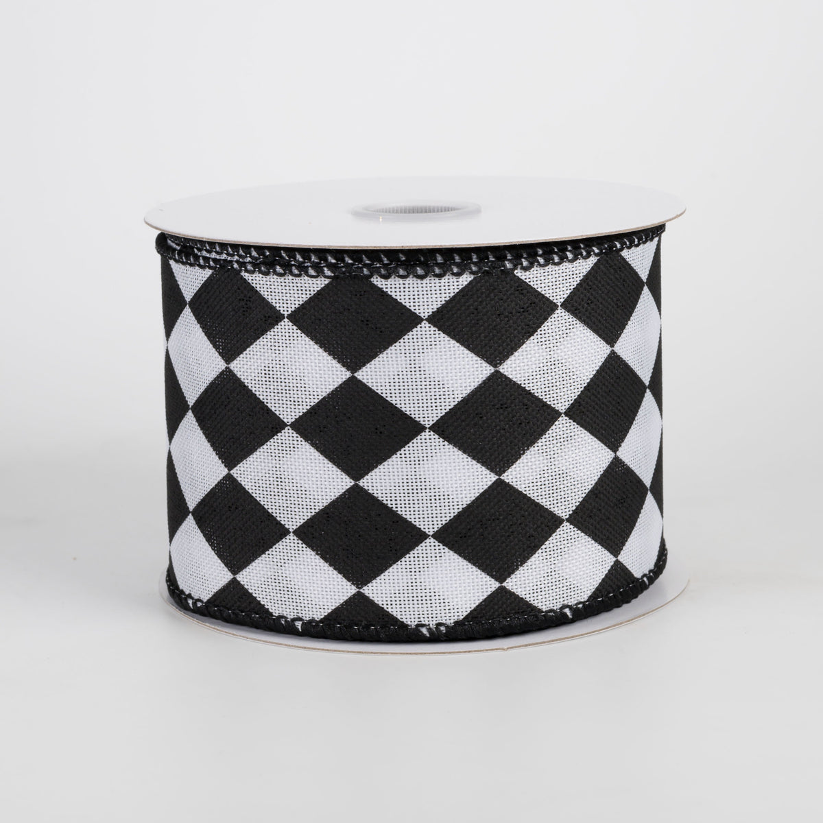 2.5" Linen Harlequin Print Ribbon: Black & White (10 Yards) Item Number: 51606-40-21
