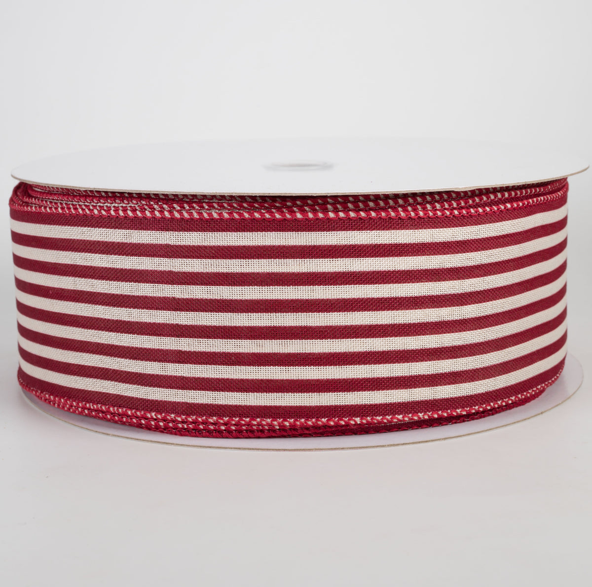 2.5" Linen Thin Cabana Stripes Ribbon: Dark Red on Ivory (50 Yards) Item Number: 871-40-637