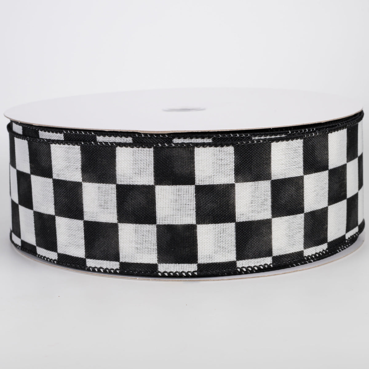 2.5" Linen Watercolor Racing Checks Ribbon: Black & White (50 Yards) Item Number: 861-40-608