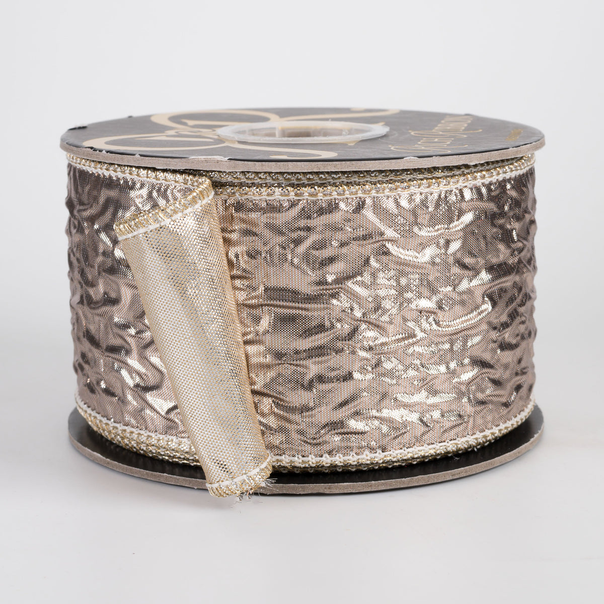 2.5" Nikolas Jacquard & Metallic Dupioni Fused Ribbon: Platinum & Silver (10 Yards) Item Number: RR0058