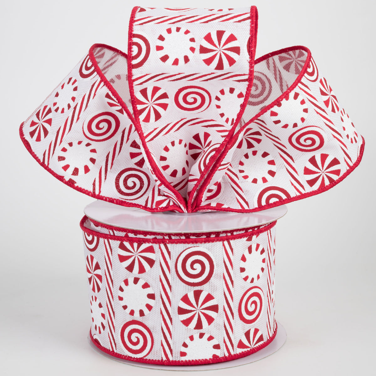 2.5" Peppermints & Peppermint Stripes Ribbon: White, Red & Dark Red (10 Yards) Lifestyle Photo