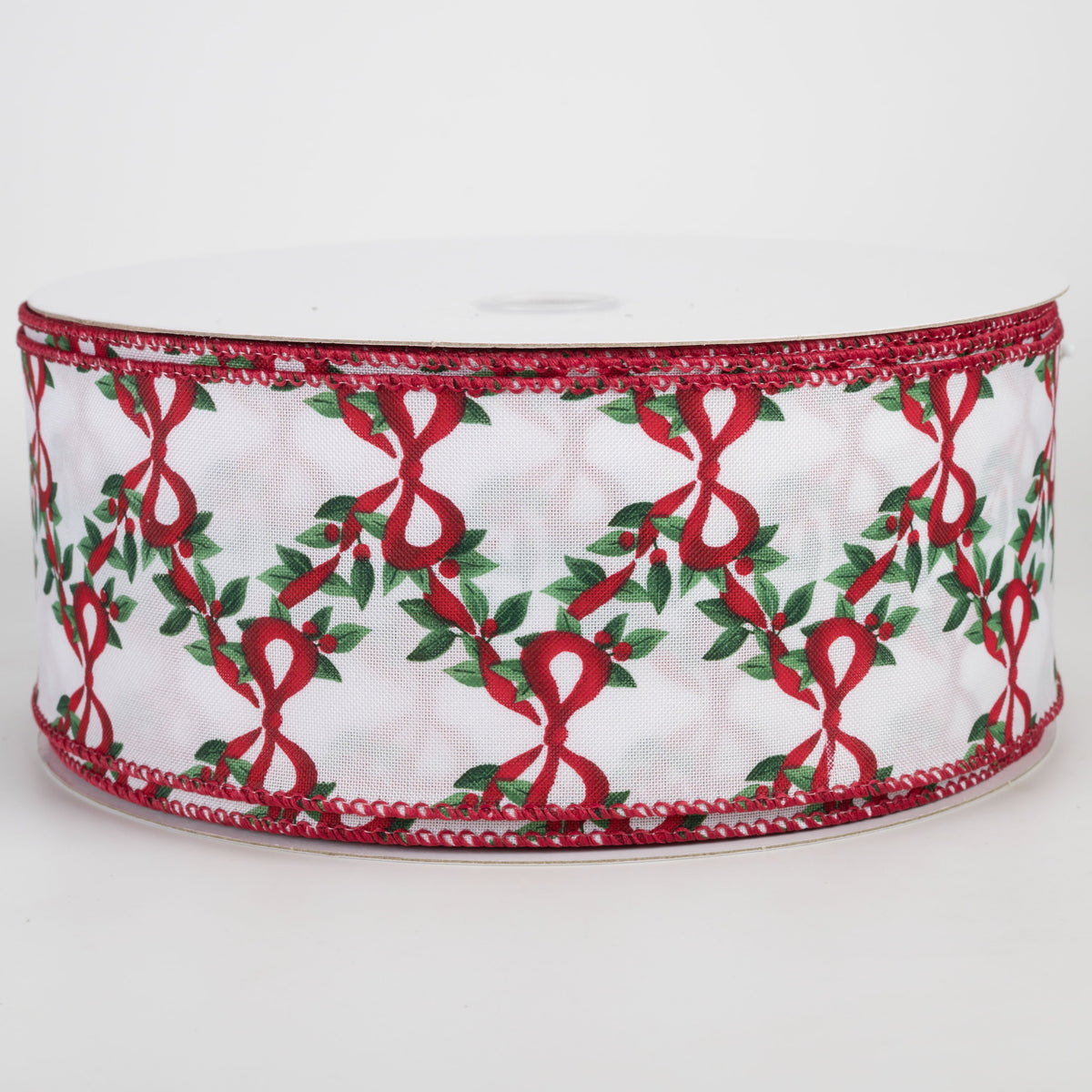 2.5" Satin Christmas Bows & Garland Trellis Ribbon: White (50 Yards) Item Number: 871-40-622