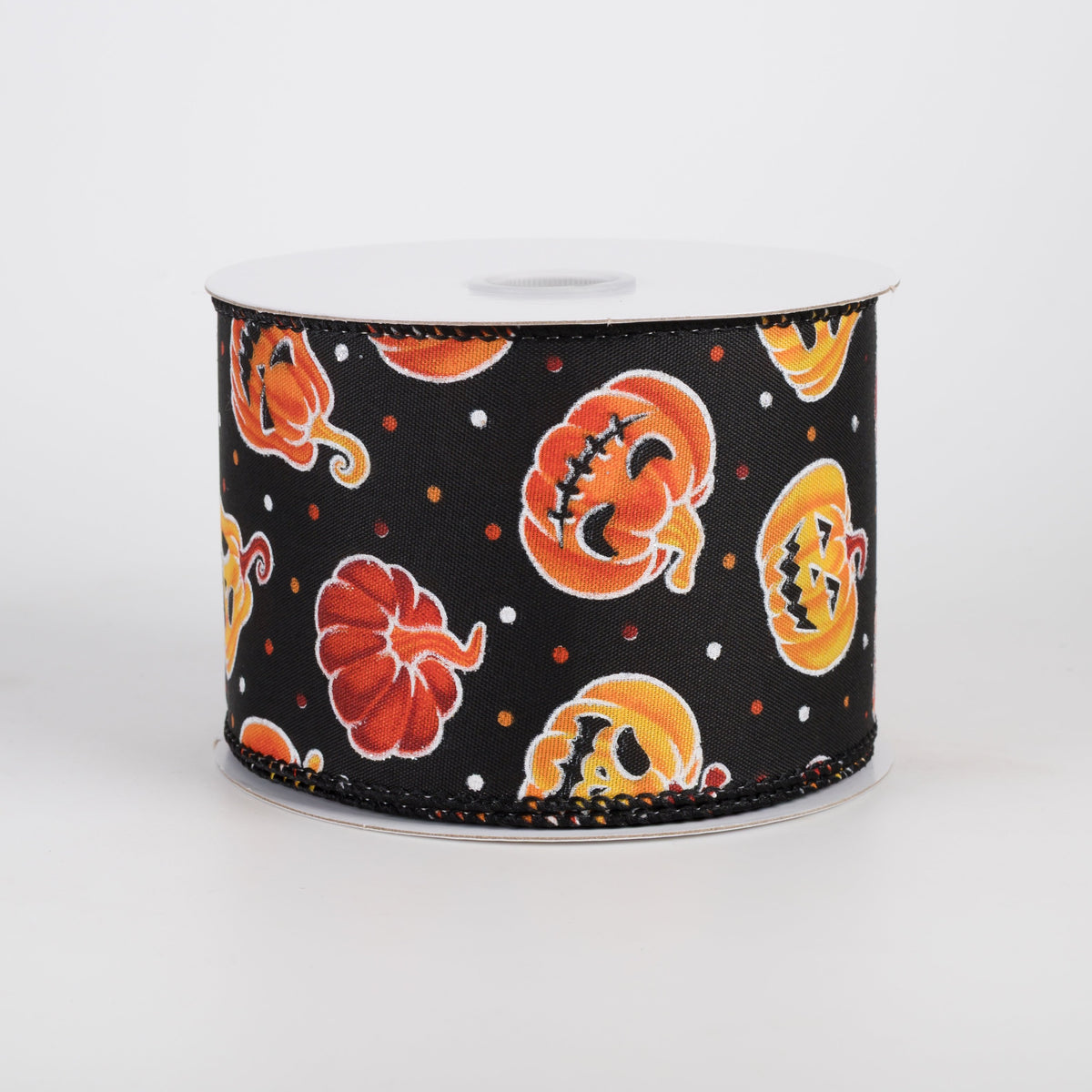 2.5" Satin Orange & Yellow Jack O' Lantern Ribbon: Black (10 Yards) Item Number: 51601-40-21