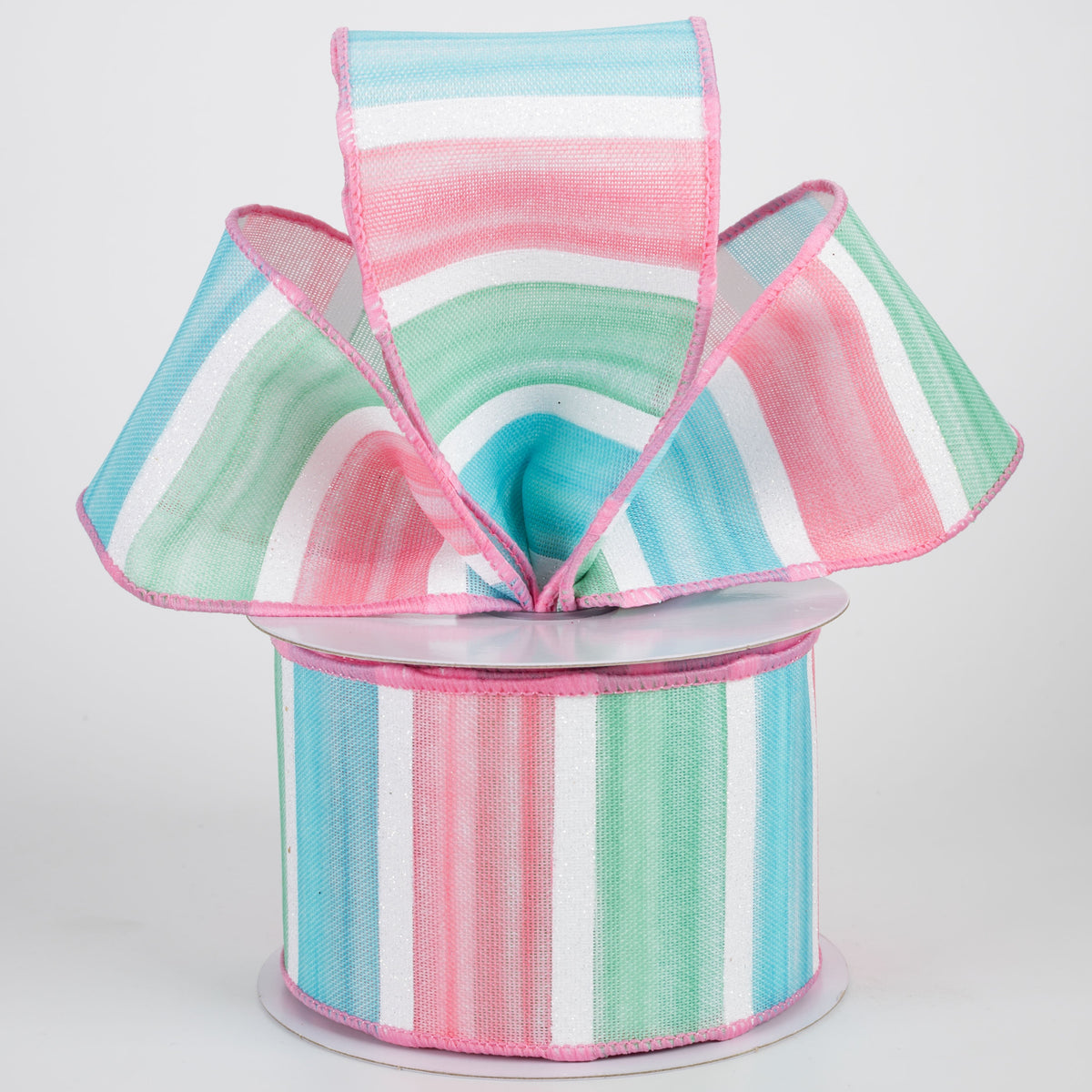 2.5" Watercolor Stripes Ribbon: Mint, Blue, Pink & White (10 Yards) Lifestyle Photo