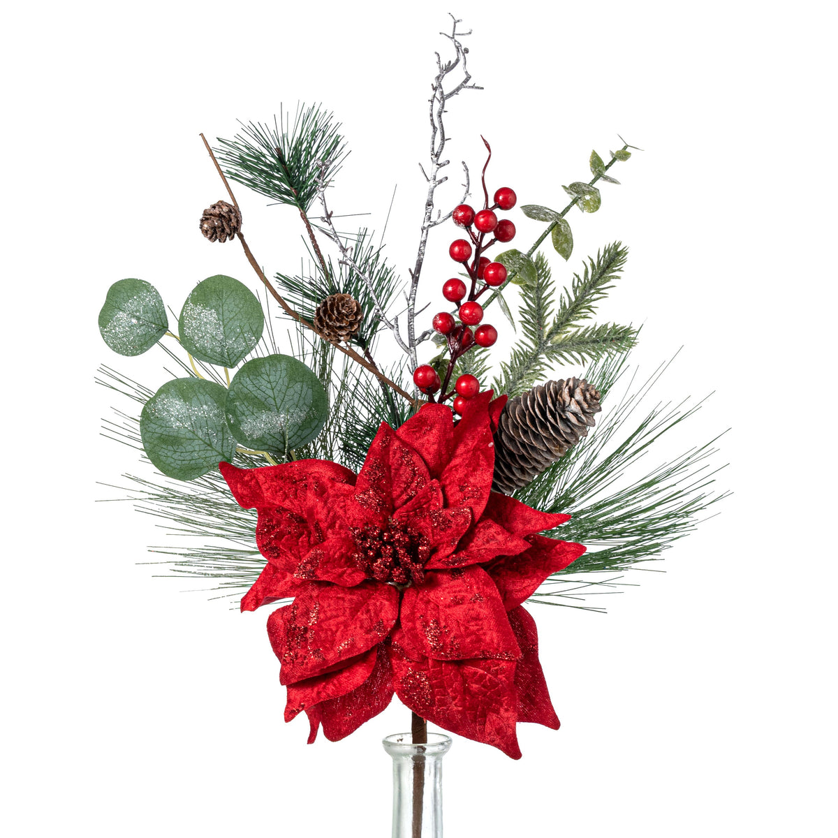 20" Velvet Poinsettia & Pine Spray: Red Item Number: 86235RD