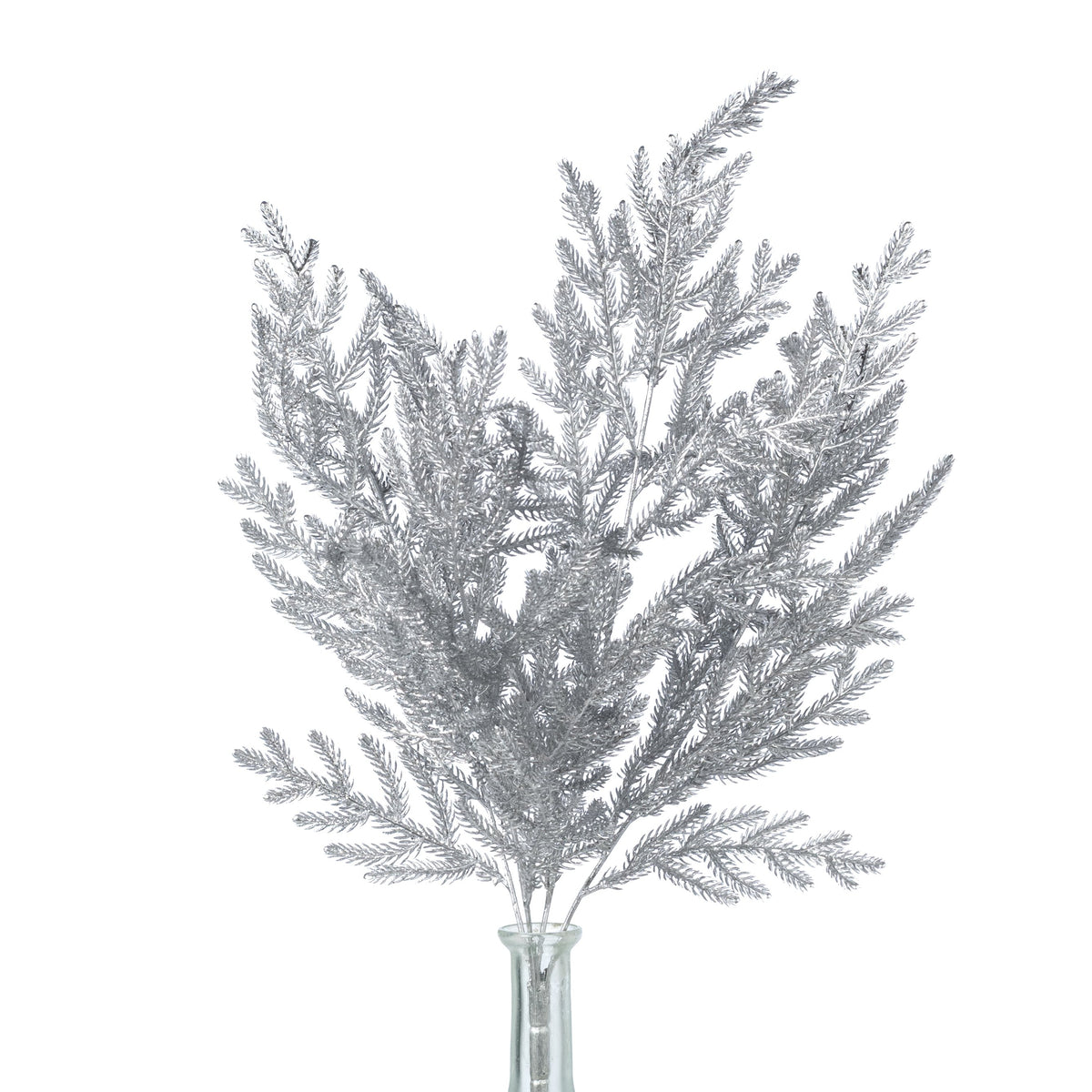 21" Glittered Pine Bush: Metallic Silver (4 Stem) Item Number: 85266-SILVER