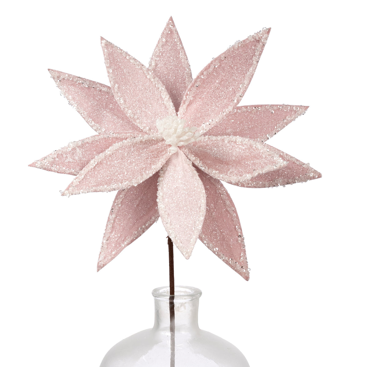 22" Frosted Iced Poinsettia Flower Stem: Pink Item Number: 227543