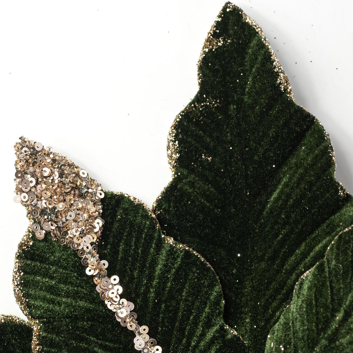 22" Glittered Velvet Poinsettia Stem: Hunter Green Lifestyle Photo