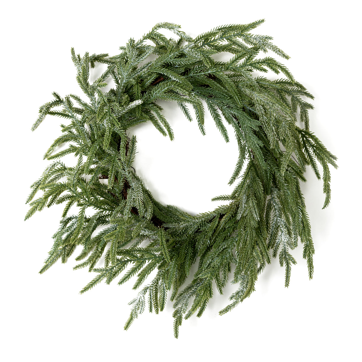 22" Soft Touch Glittered Frost Norfolk Pine Wreath Item Number: 510720