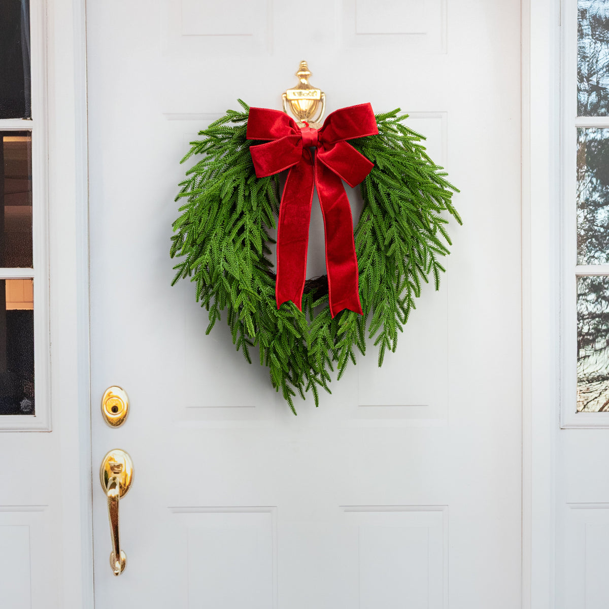 24" Soft Touch Norfolk Pine Teardrop Wreath Lifestyle Photo