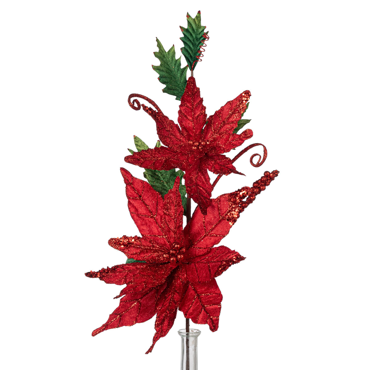 26" Double Glittered Velvet Poinsettia Spray: Red Item Number: 261356