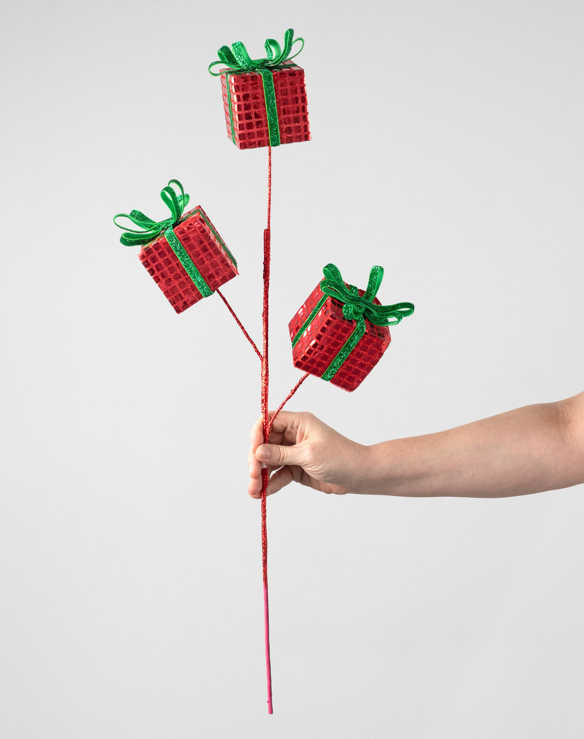 28" Metallic Gift Box Spray: Red & Green detail photo 3