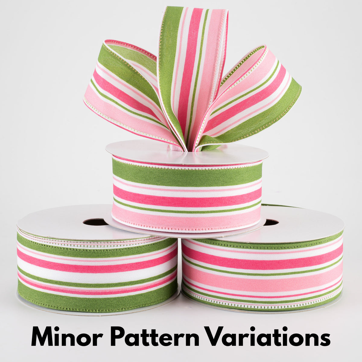 1.5" Varied Striation Stripes Ribbon: Moss & Pink (10 Yards)