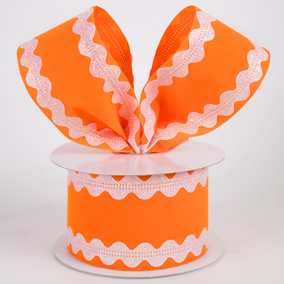 2.5" Velvet Iridescent Ric Rac Edge Ribbon: Orange (10 Yards)