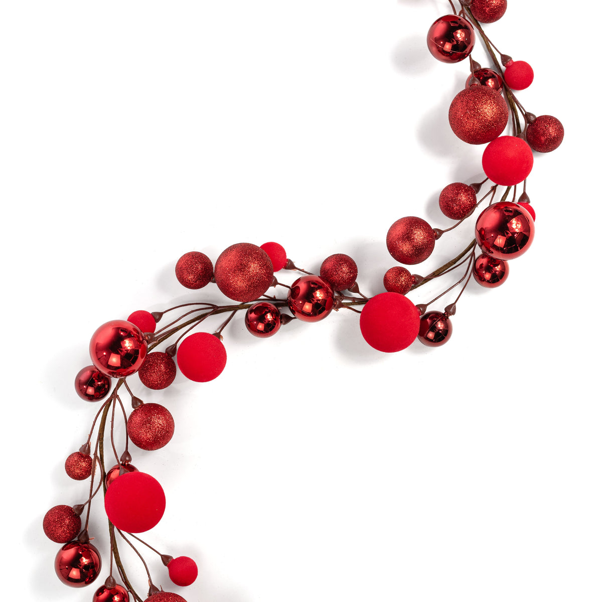 65" Mixed Ball Ornament Garland: Red Item Number: 32256-RD