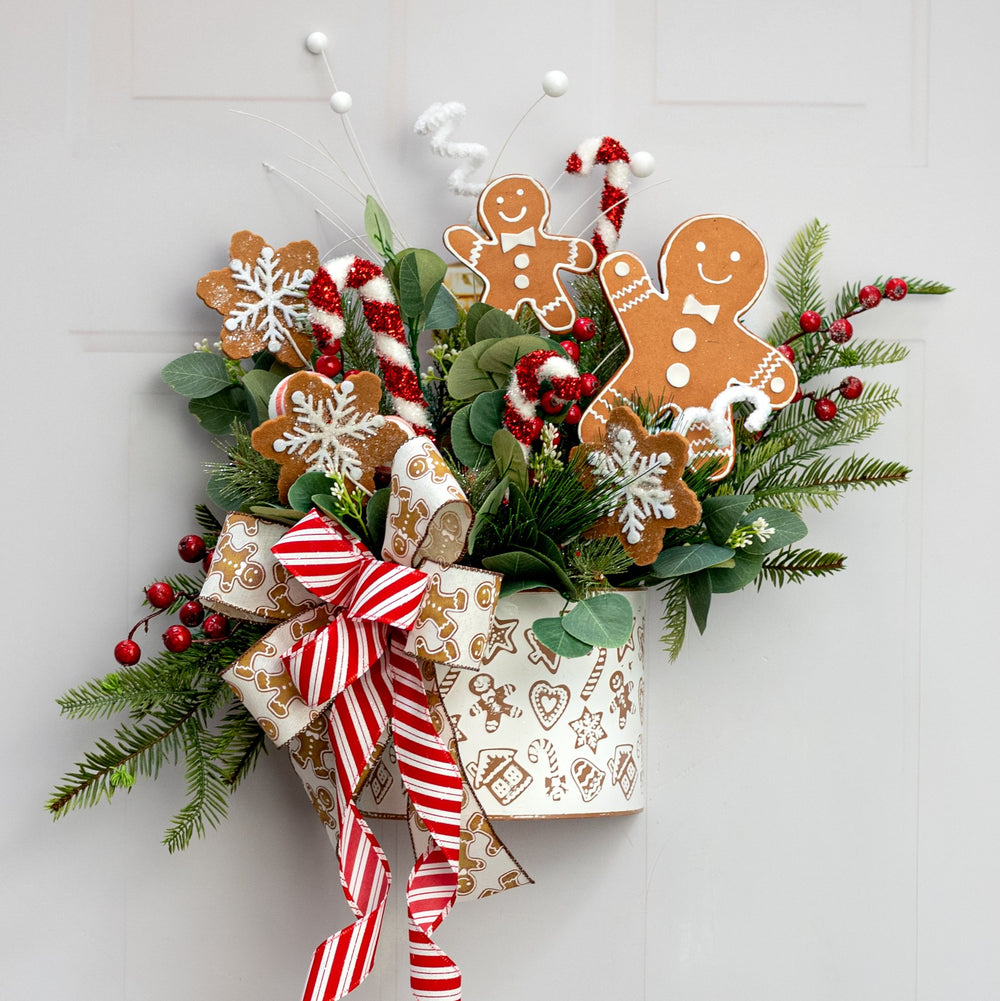 7.5" x 11" Tin Gingerbread Wall Pocket Planter Lifestyle Photo