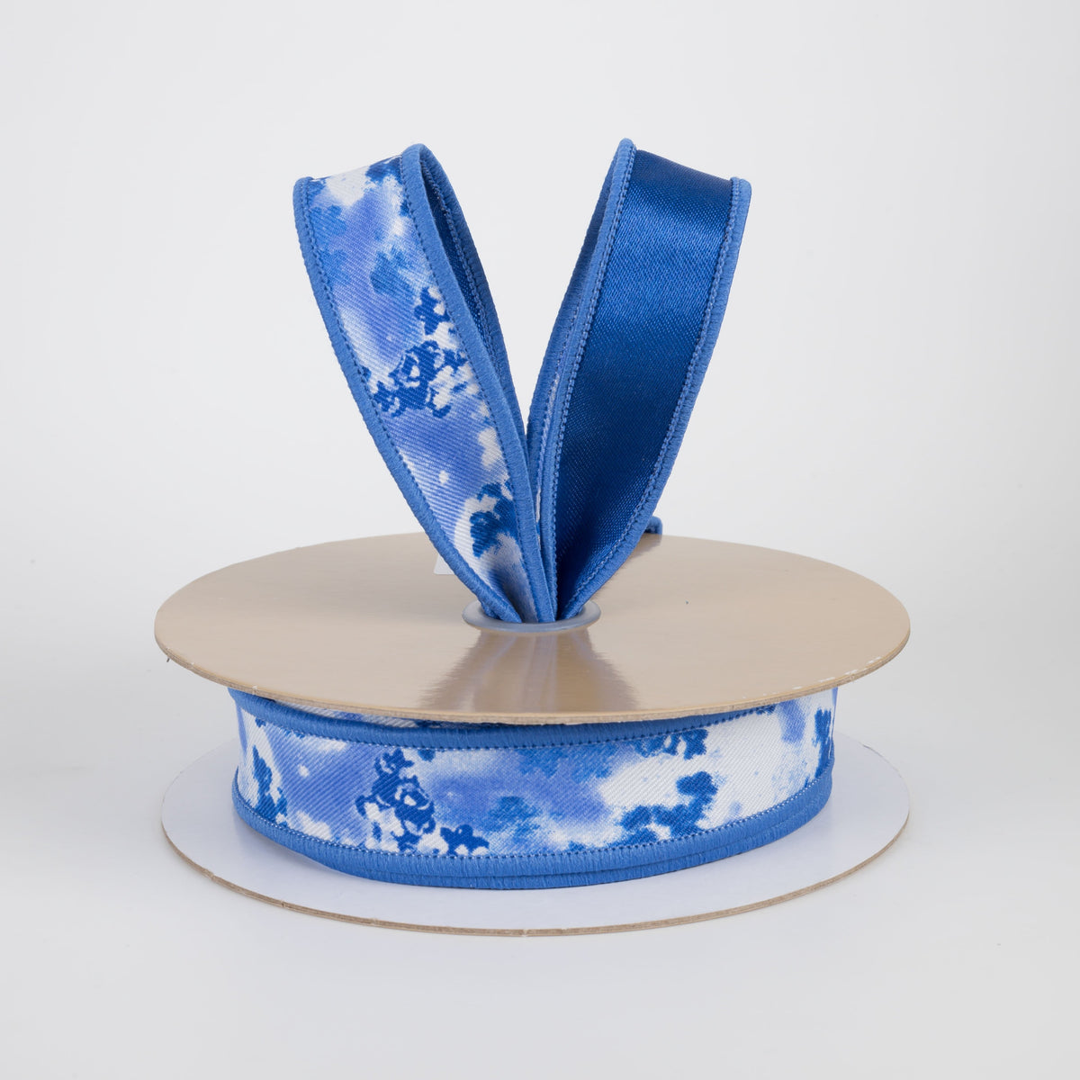 7/8" Double Sided Fused Abstract Print Ribbon: Blues & White (10 Yards) Lifestyle Photo