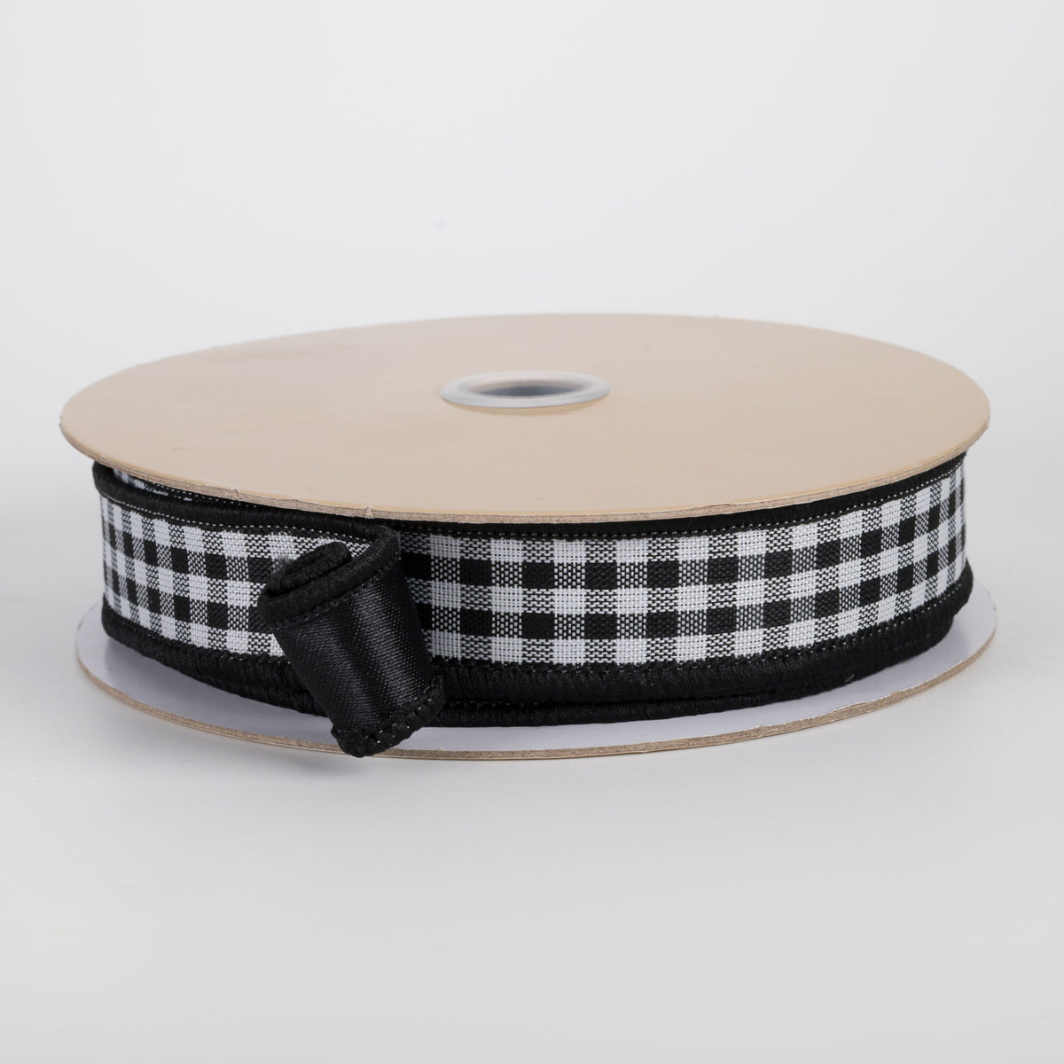 7/8" Double Sided Fused Check & Satin Ribbon: Black & White (10 Yards) Item Number: LX601602
