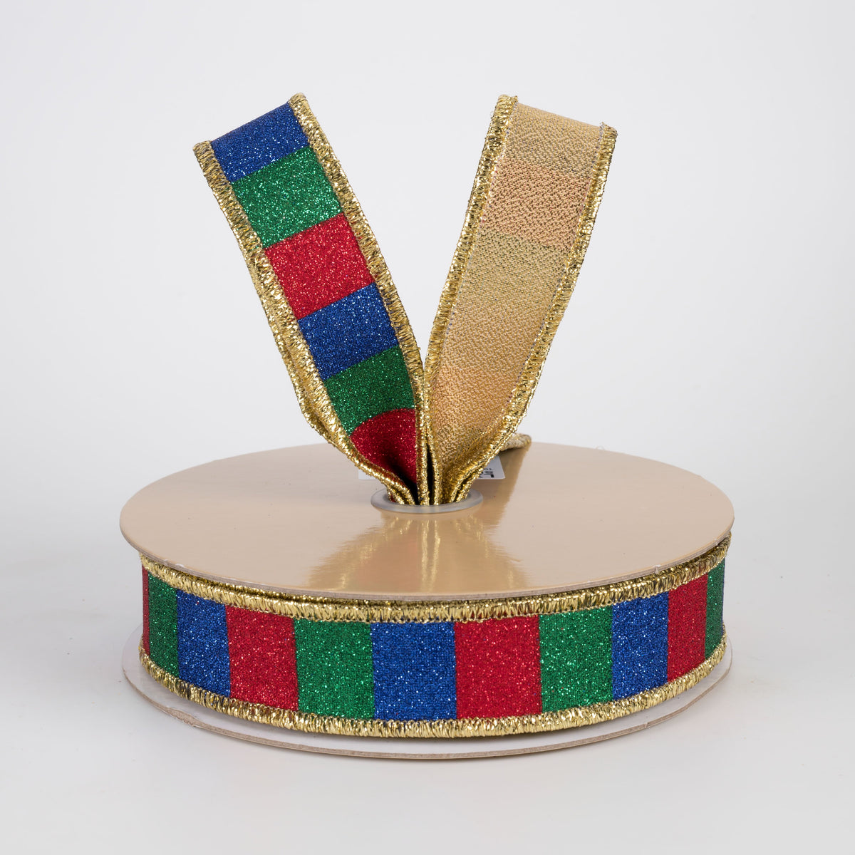 7/8" Double Sided Fused Glitter Stripes Ribbon: Preppy Christmas (10 Yards) Lifestyle Photo