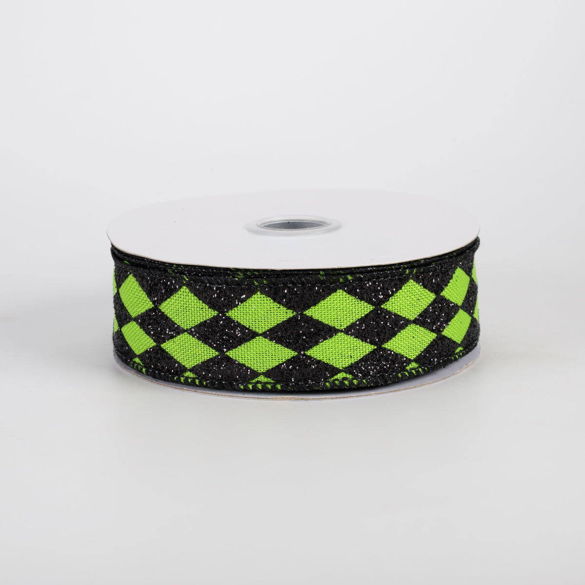 7/8" Glitter Harlequin Ribbon: Black on Green (10 Yards) Item Number: RGH7440LT
