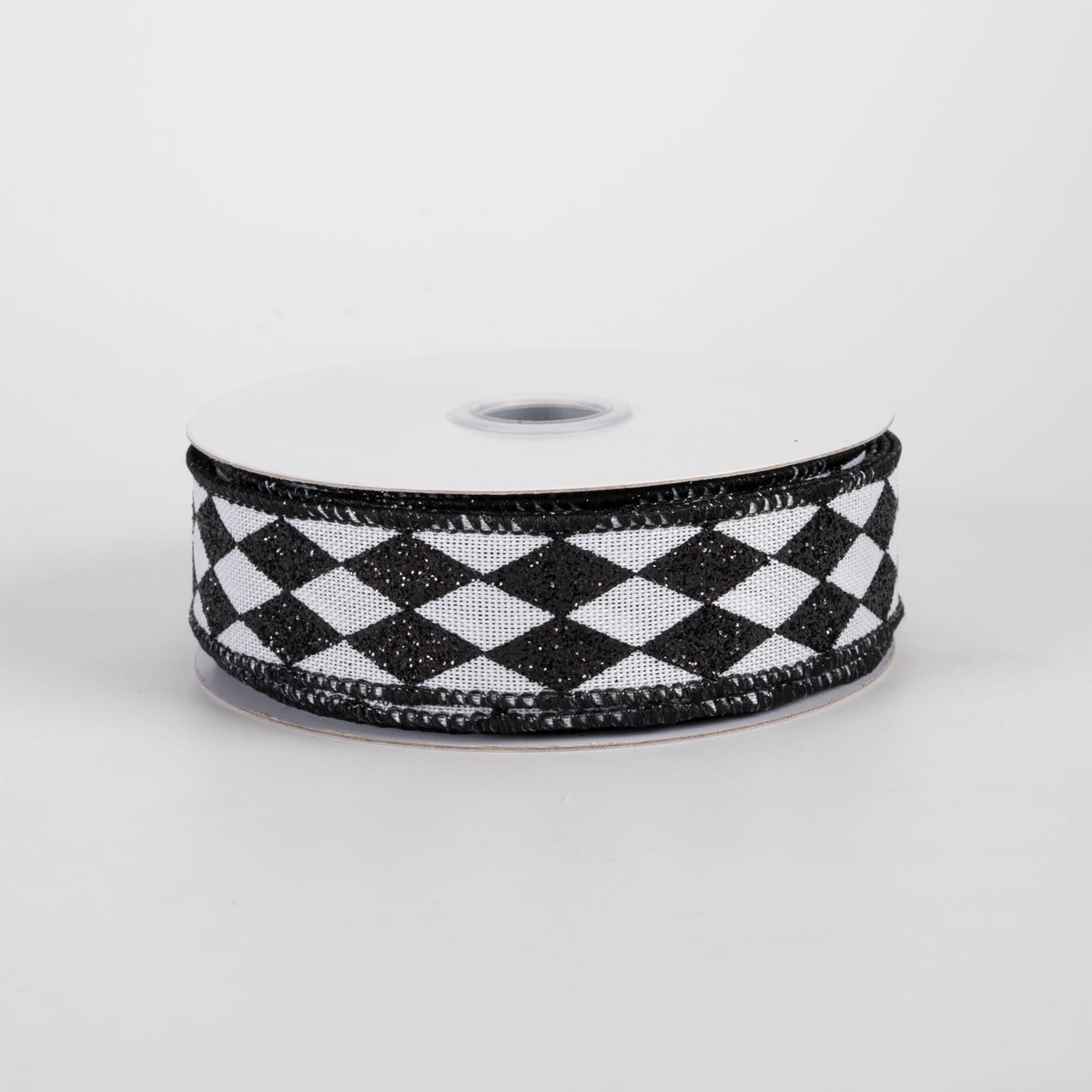 7/8" Glitter Harlequin Ribbon: Black on White (10 Yards) Item Number: RGH7440L6